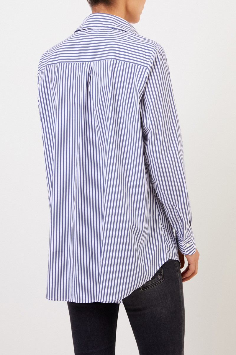 Artigiano Gestreifte Baumwoll-Bluse Blau/Weiß