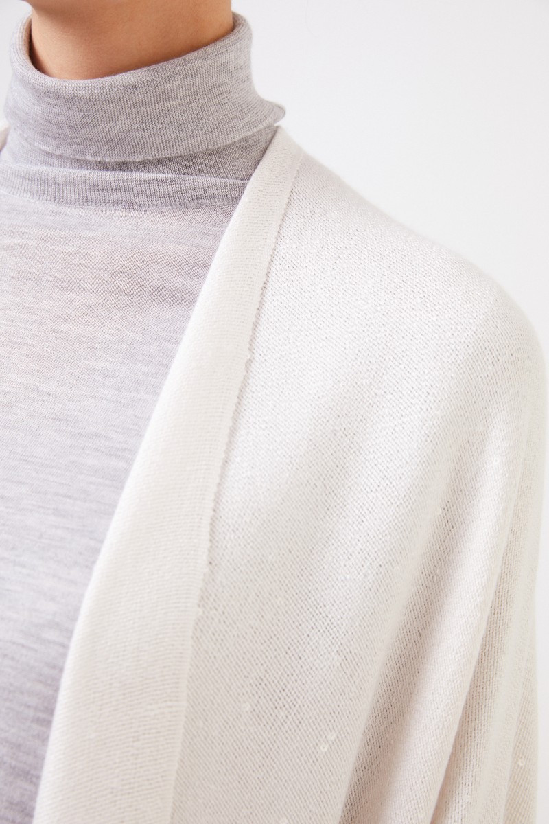 Cashmere-Seiden Poncho mit Fransen-Details Beige