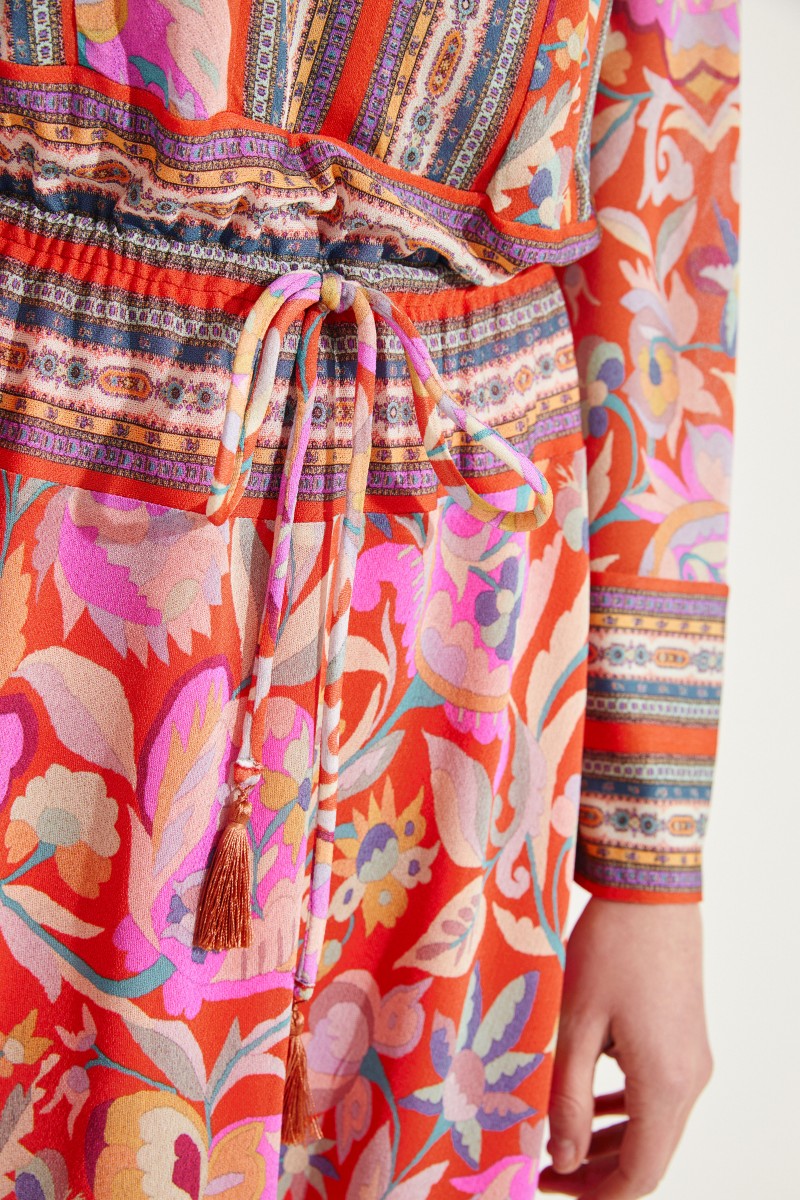 Kleid mit Print und Glockenärmeln Rot/Multi