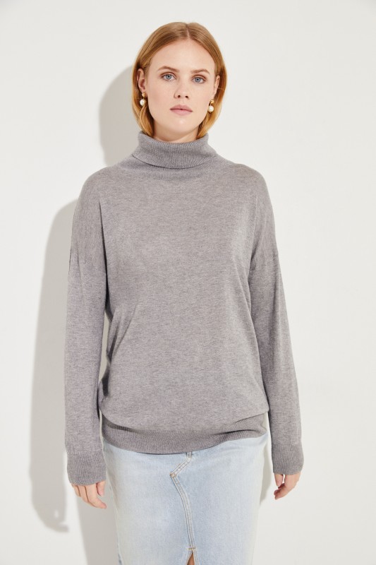 Seiden-Cashmere-Rollkragenpullover Grau