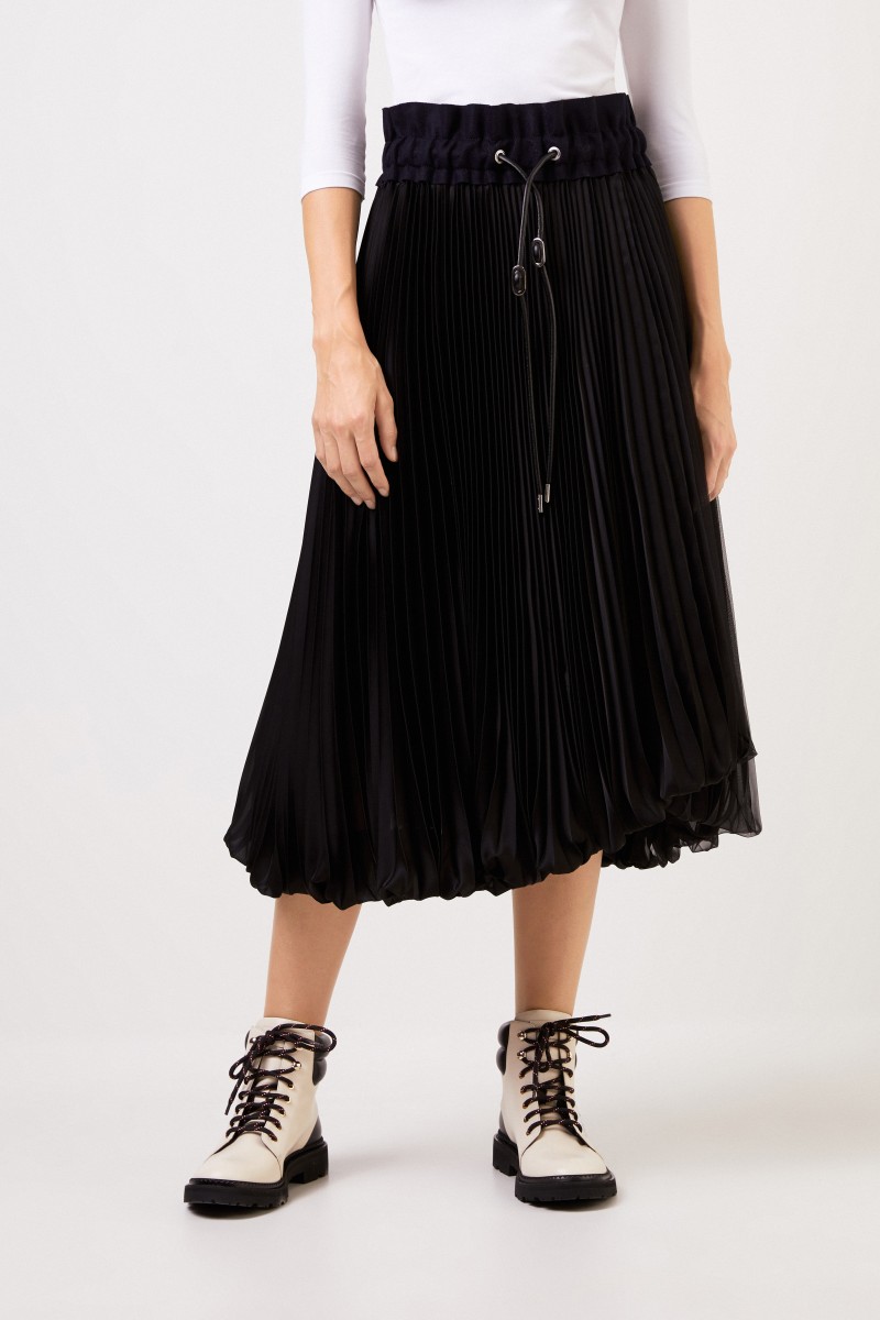 Sacai Plisseerock mit Wolldetail Schwarz