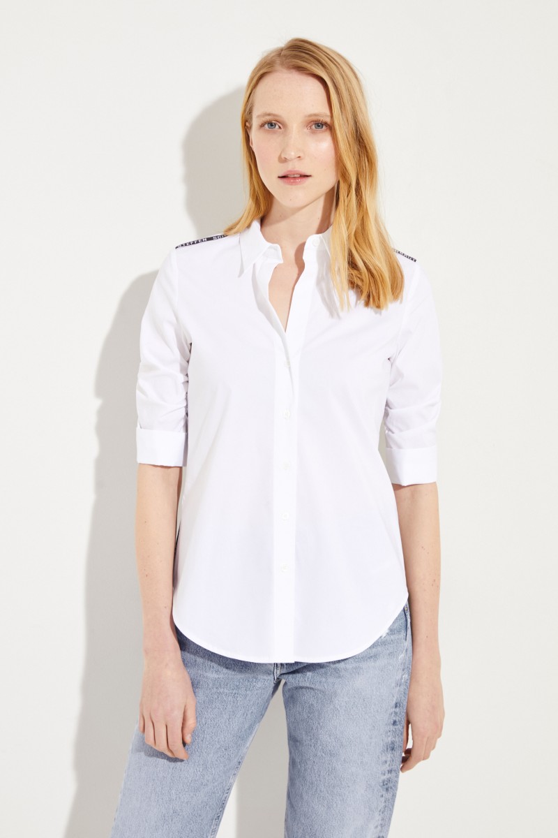 Baumwoll-Bluse mit Logo-Details Weiß/Schwarz
