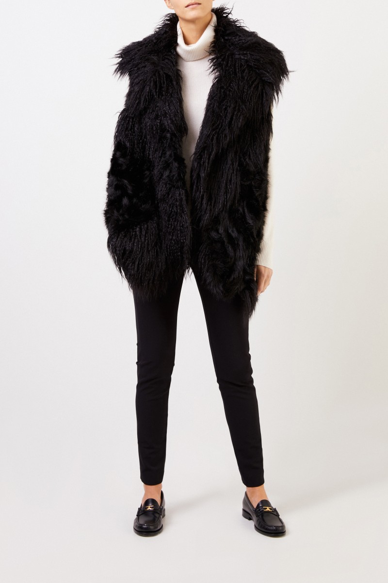 Stella McCartney Langhaar Faux Fur Weste Schwarz
