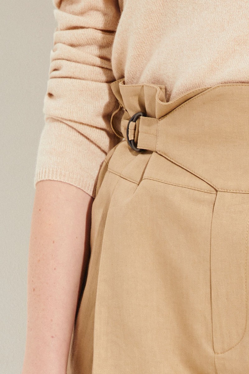 Brunello Cucinelli Baumwoll-Leinen-Hose mit Bindedetail Beige