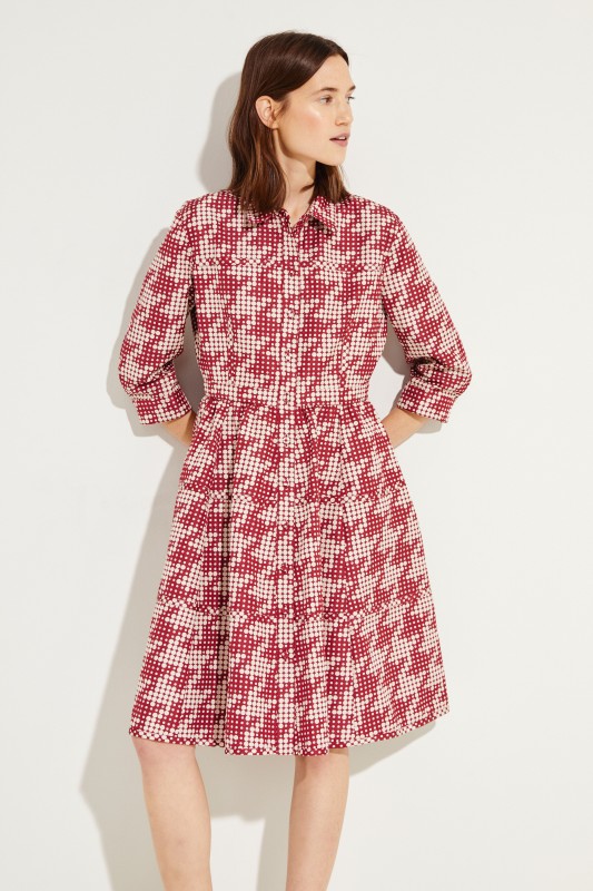 Blusenkleid mit Punktemuster Bordeaux/Beige