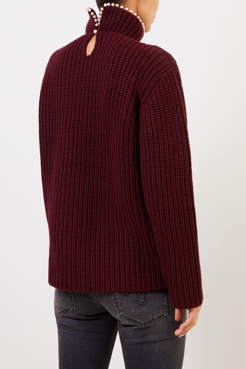 Loewe Cashmere-Pullover mit Perlenverzierung Bordeaux