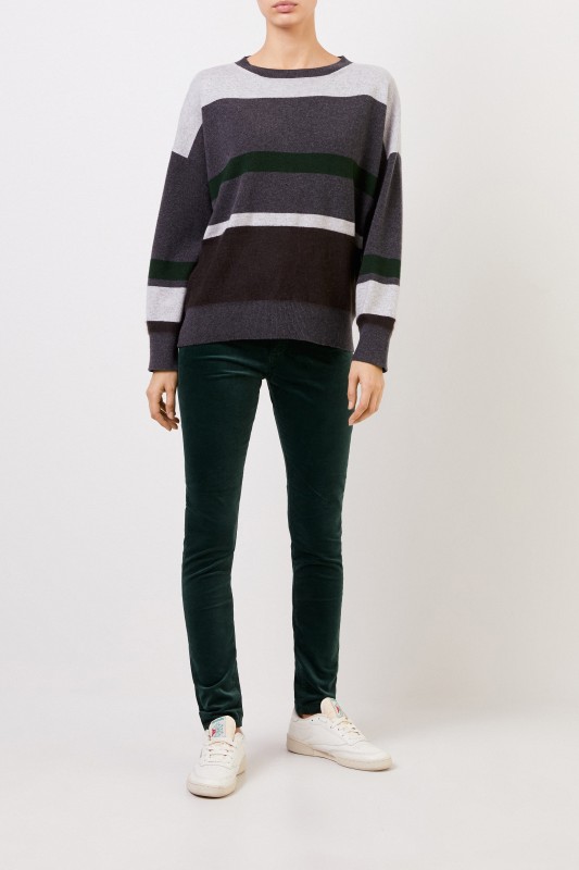 Fabiana Filippi Gestreifter Woll-Seiden-Pullover Grau/Grün