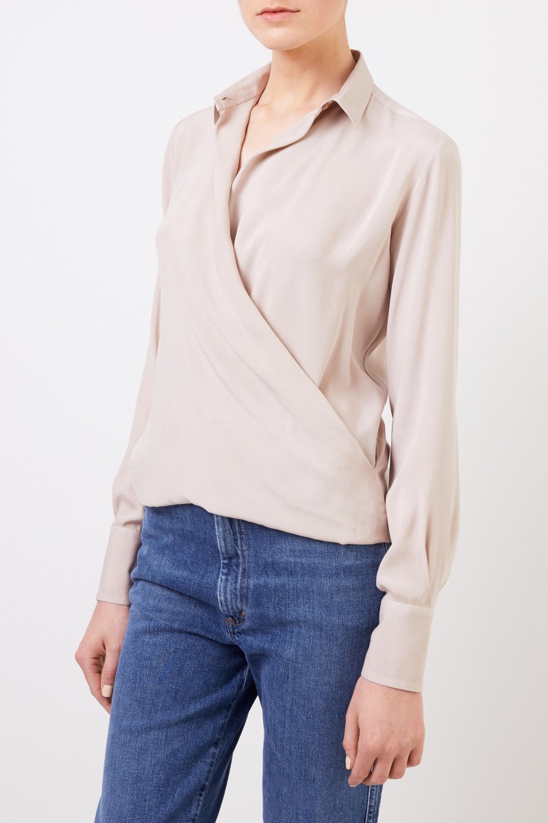 Her Shirt Seidenbluse mit Wickelelement Champagner