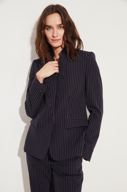 Gestreifter Wollblazer Marineblau