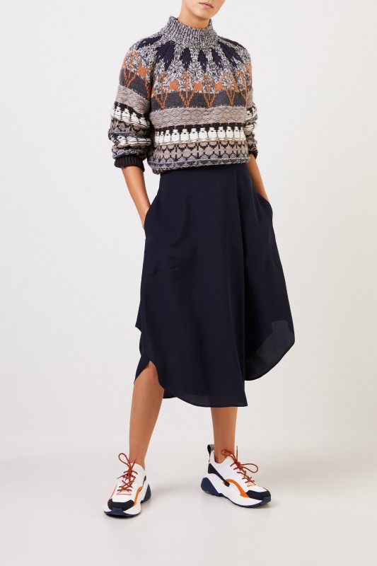 Stella McCartney Ausgestellter Seiden-Rock Marineblau