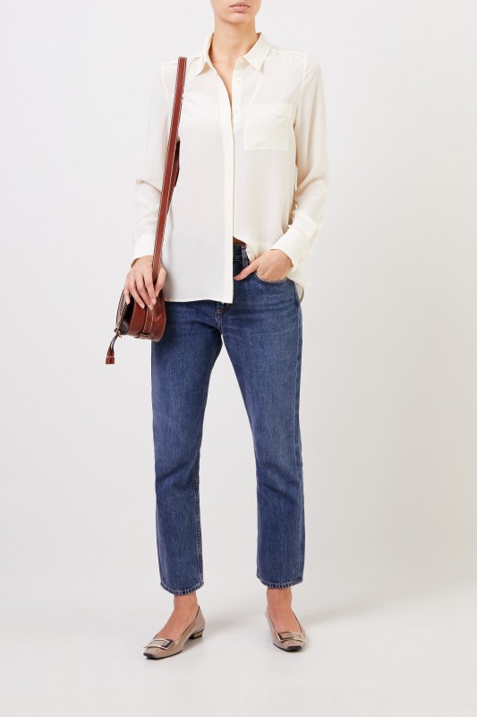 Iris von Arnim Seidenbluse 'Marysund' mit Fransedetails Ecru
