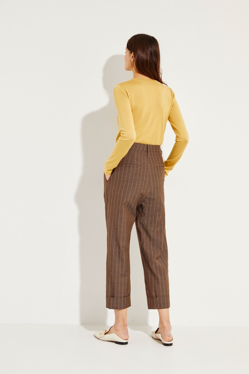 Woll-Hose mit Streifenmuster Braun