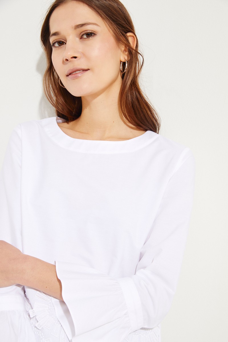 Baumwollbluse mit Stickereiverzierung Weiß
