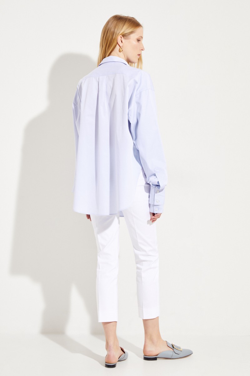 Oversize Baumwoll-Bluse Hellblau