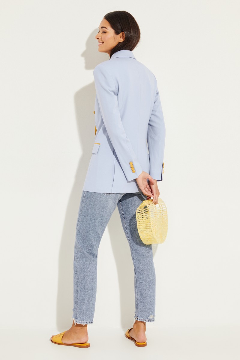 Woll-Blazer 'Harry' mit Satindetails Blau/Gelb