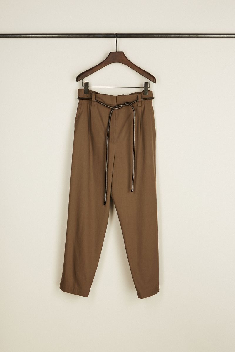 Woll-Hose mit Bindedetail Braun