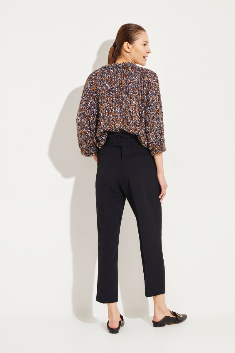 Seiden-Hose mit Gürtel Schwarz