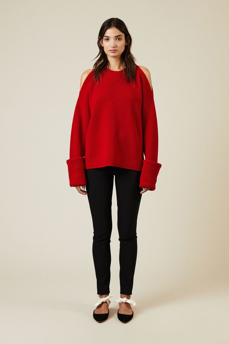 Oversize Woll-Pullover mit Cut-Outs Rot