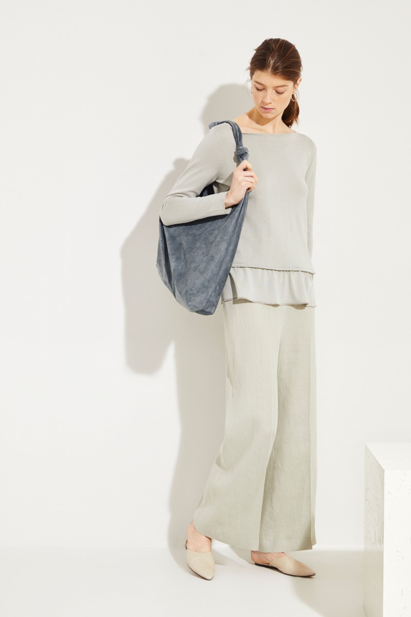 Baumwoll-Pullover mit Volants Salbei