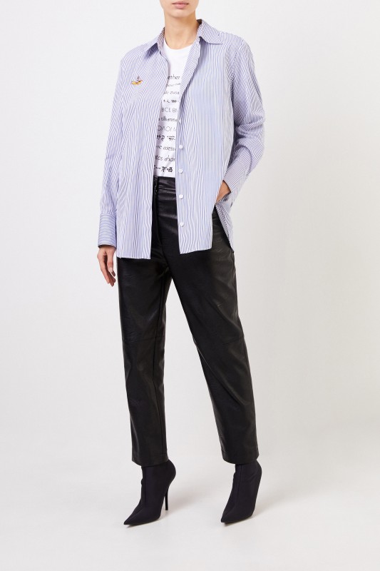 Striped blouse with embroidery blue/white